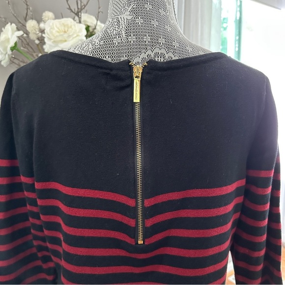 Michael Kors Black Red Striped Knit Sheath Dress Size L - Picture 4 of 14